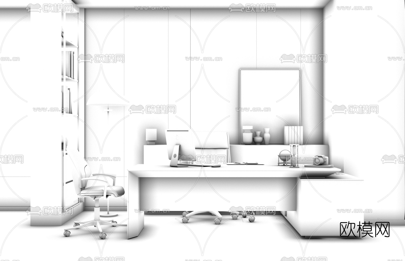 现代班台桌椅3d模型