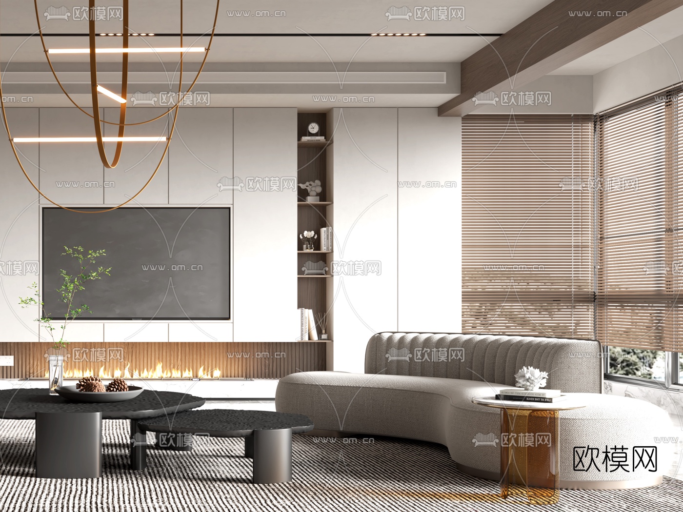 现代布艺弧形沙发组合3d模型下载（渲染图3）