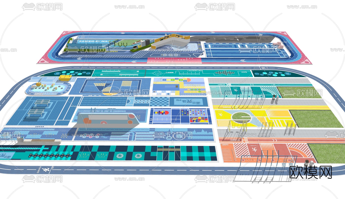 现代运动场地健身器材su模型下载（渲染图6）