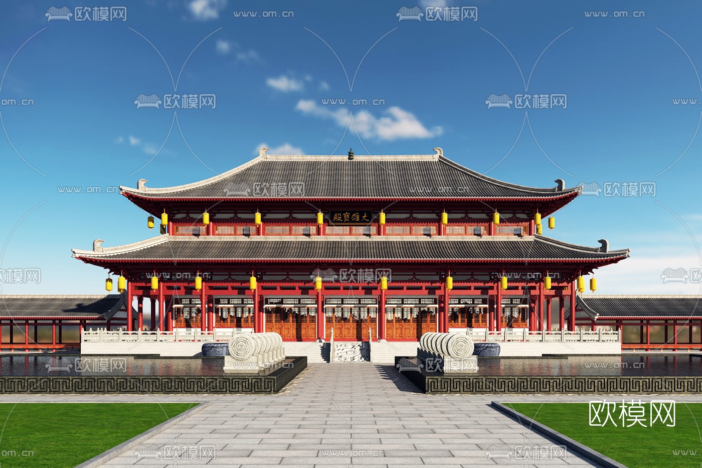 中式古建寺庙大雄宝殿3d模型