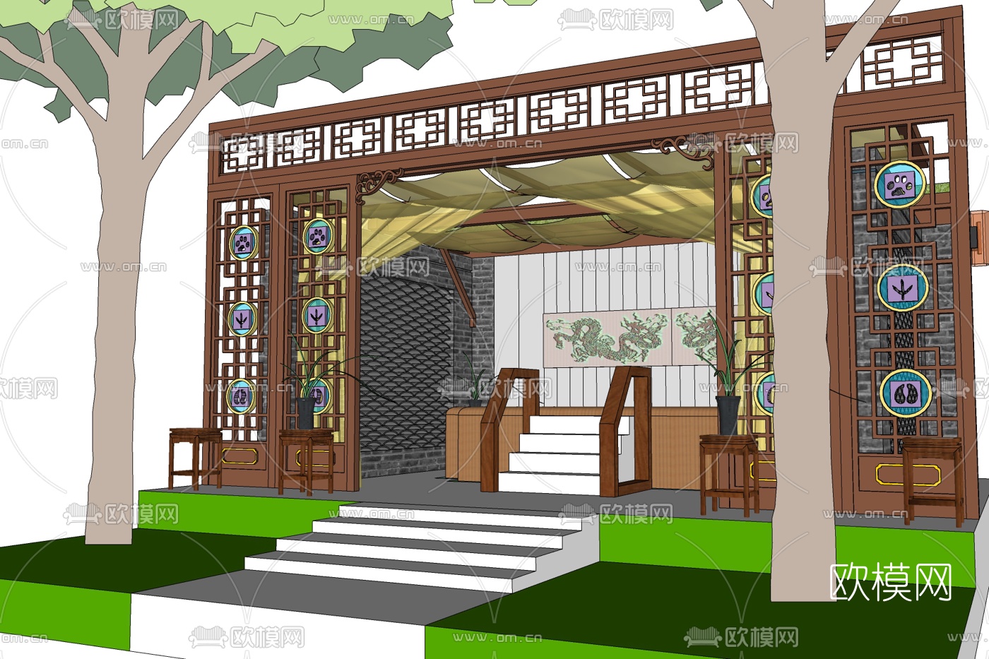 中式戏台免费su模型下载