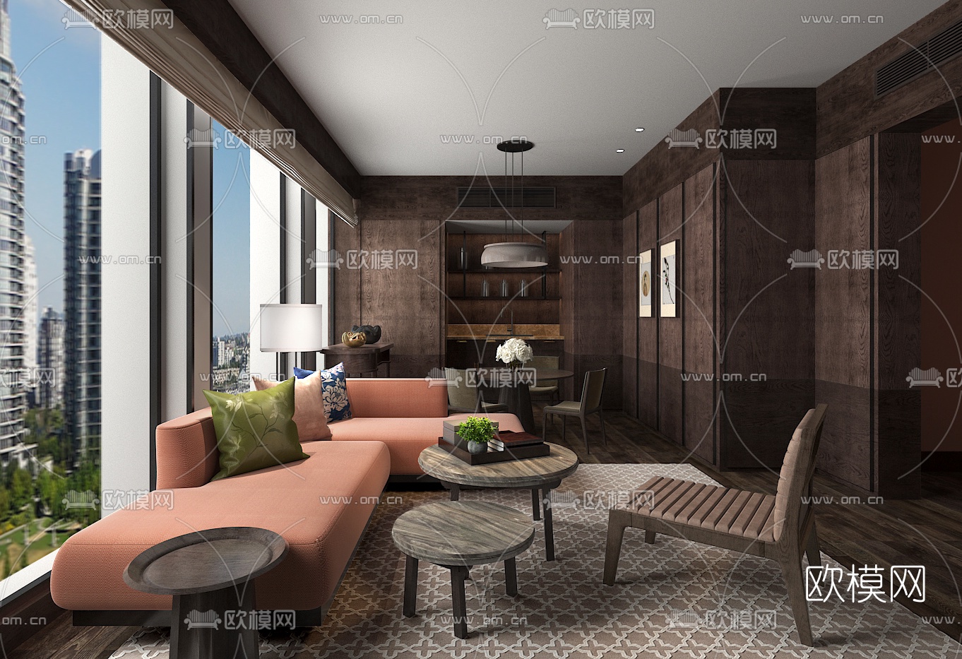 Yabu Pushelberg 新中式酒店客房客厅3d模型