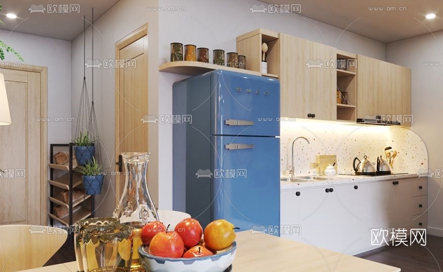 北欧公寓客厅餐厅su模型下载（渲染图3）