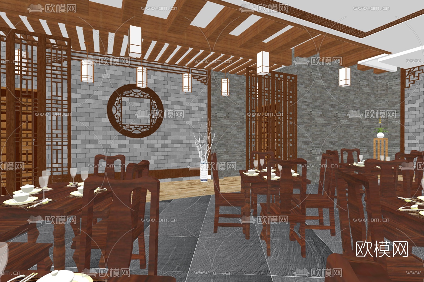 新中式中餐厅su模型
