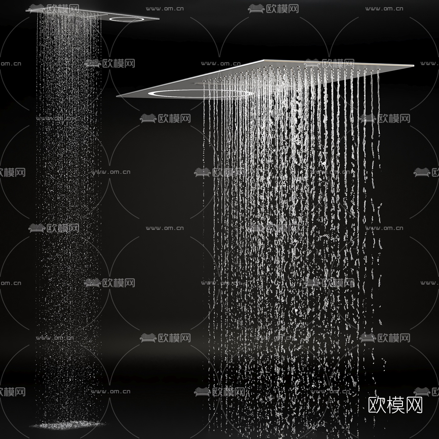 现代不锈钢淋浴花洒喷头3d模型下载（渲染图1）