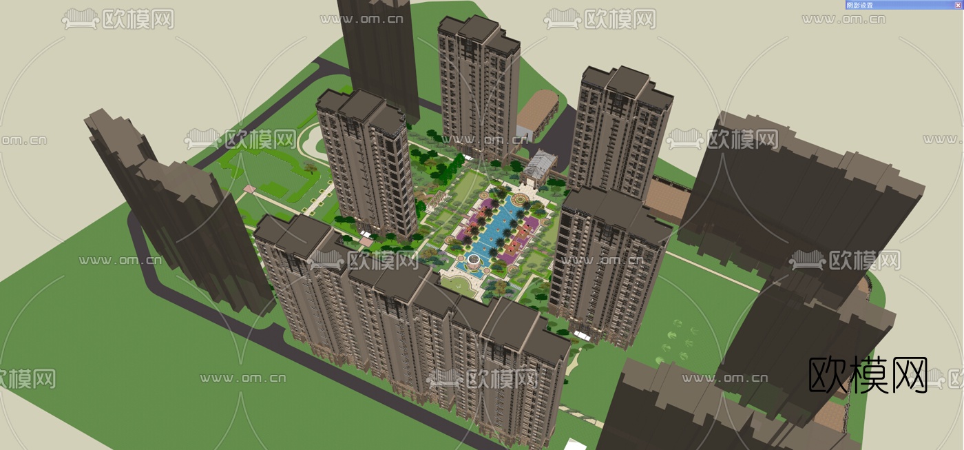 新中式高层住宅外观su模型下载（渲染图2）