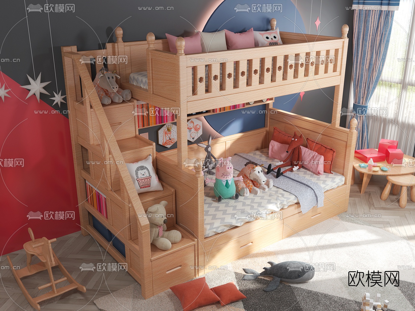 现代上下儿童床3d模型下载（渲染图2）