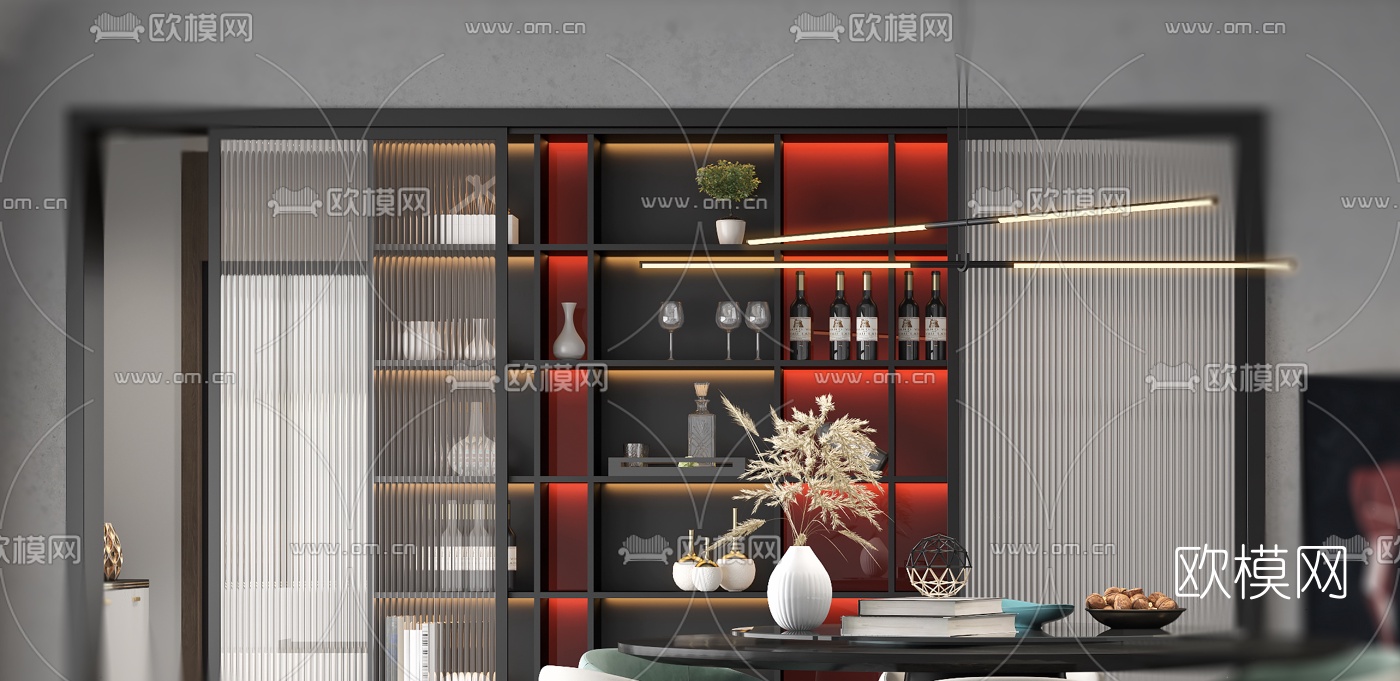 现代侘寂餐厅3d模型