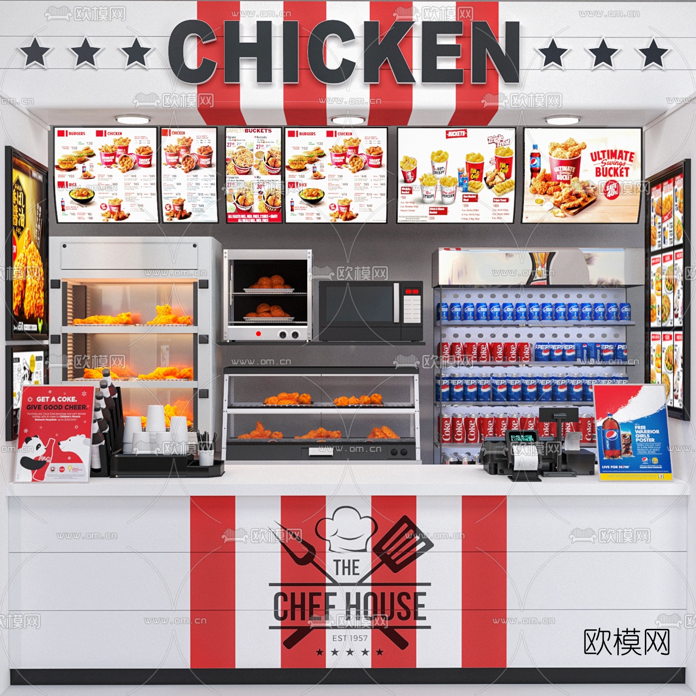 现代炸鸡快餐店3d模型