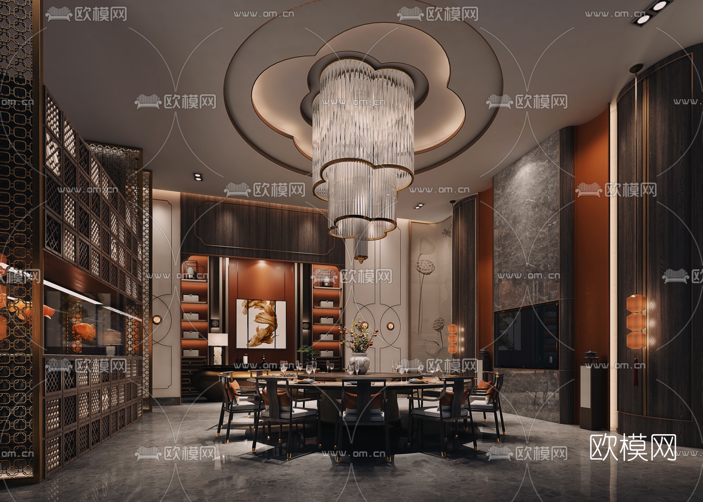 新中式酒店餐厅包房3d模型