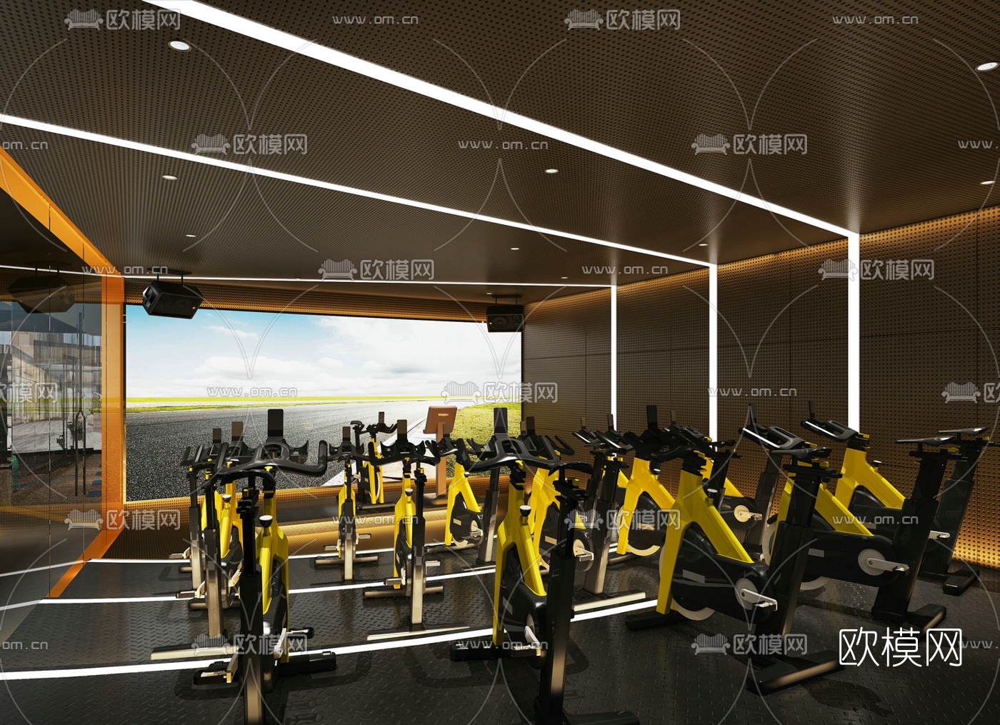 现代健身房自行车室3d模型