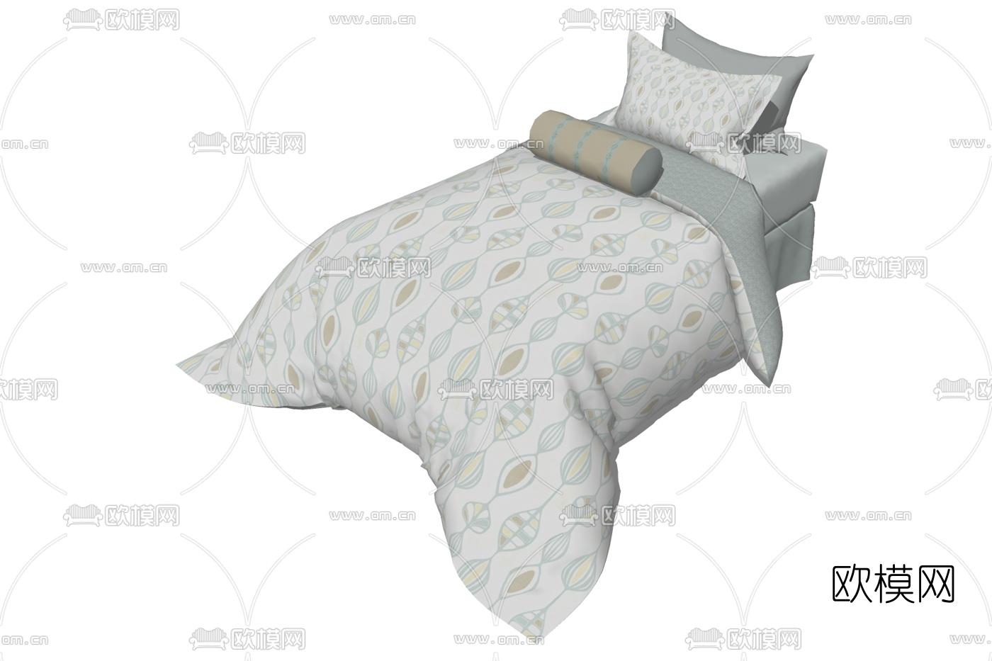 现代布艺单人床su模型下载