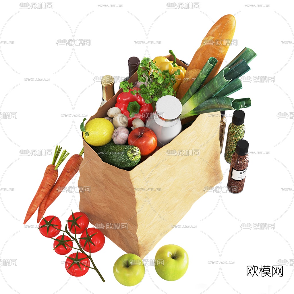 现代蔬菜水果食物酒水3d模型