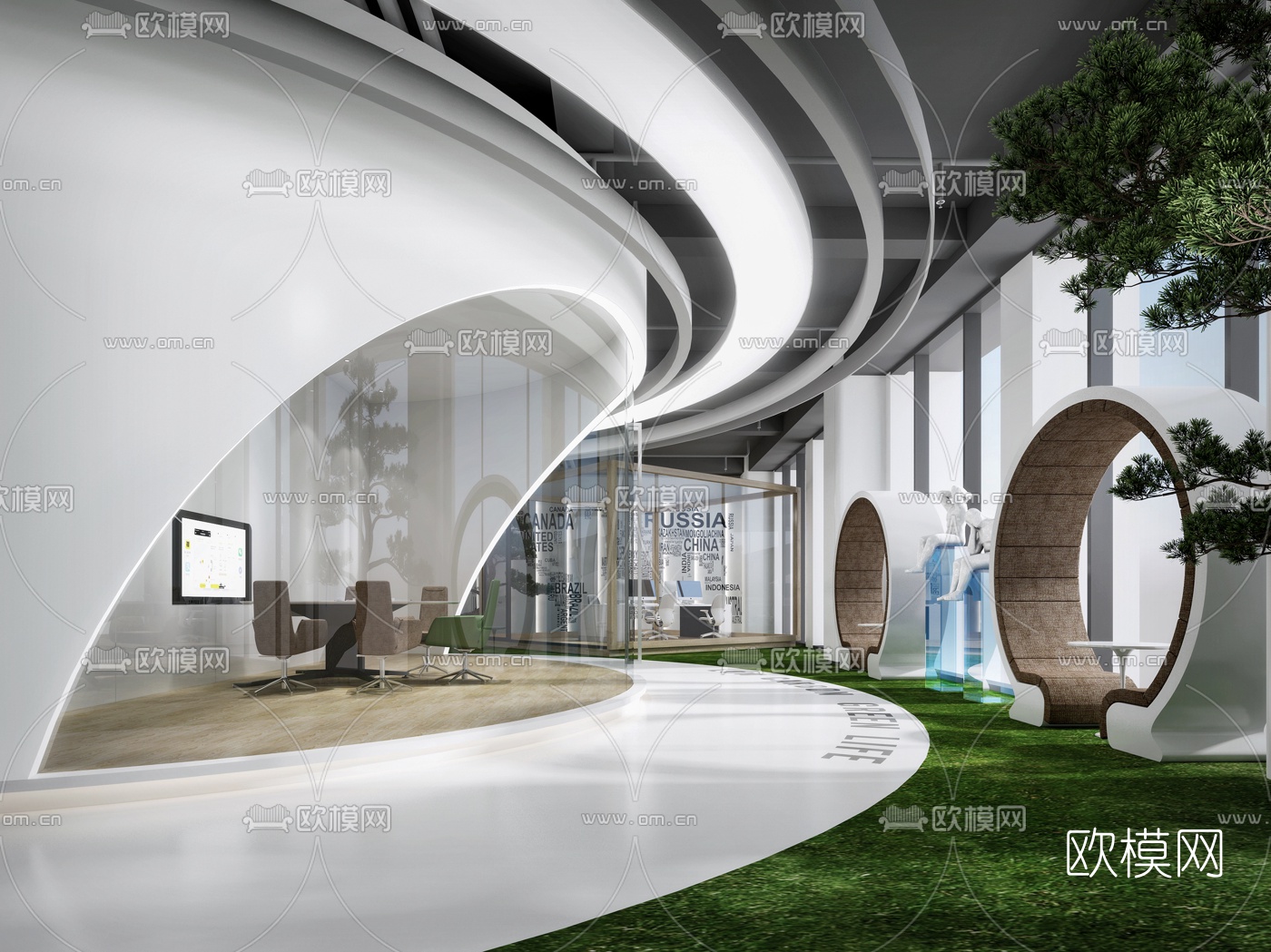 后现代走廊休息区3d模型