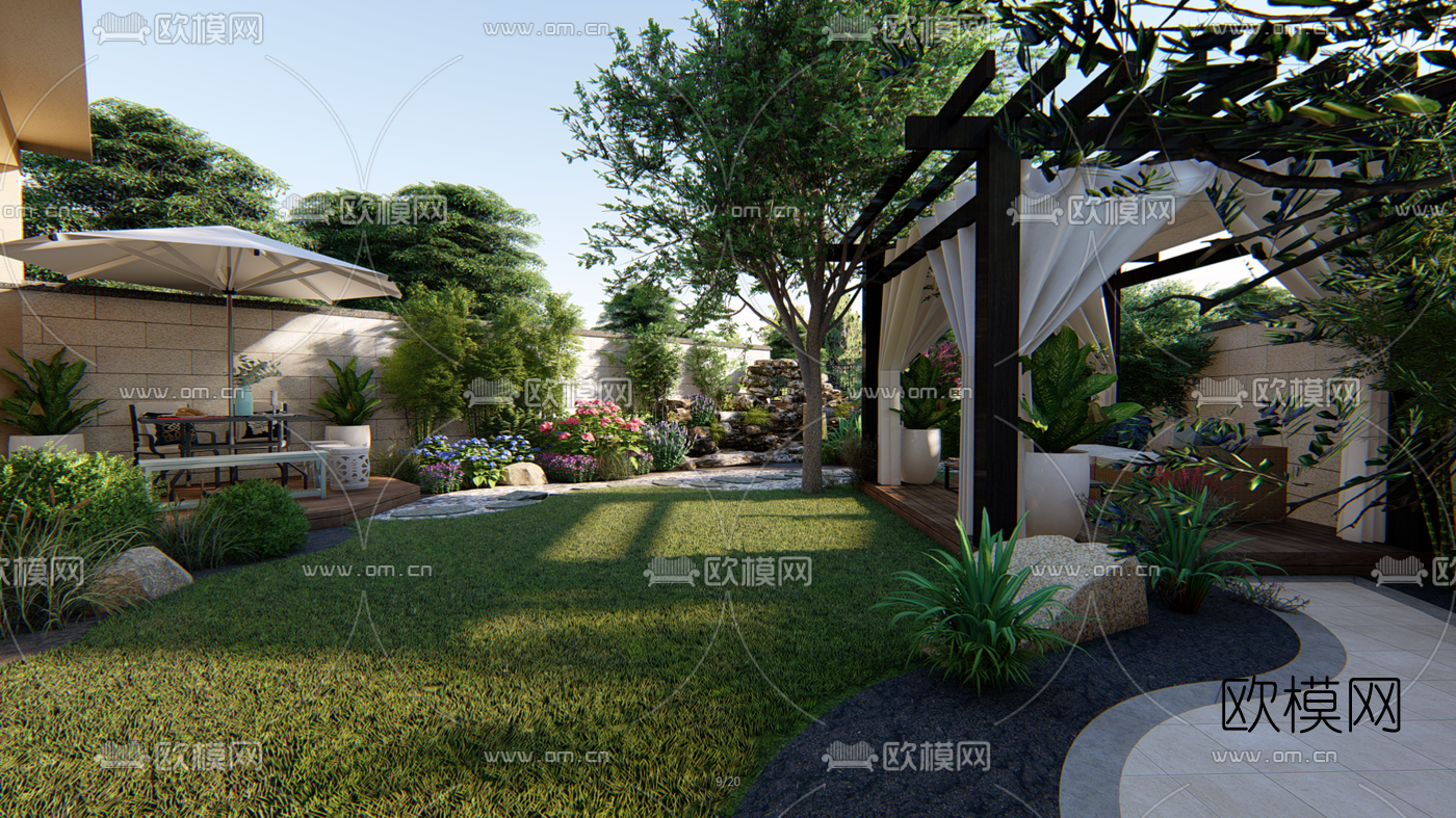 美式庭院景观su模型下载（渲染图6）