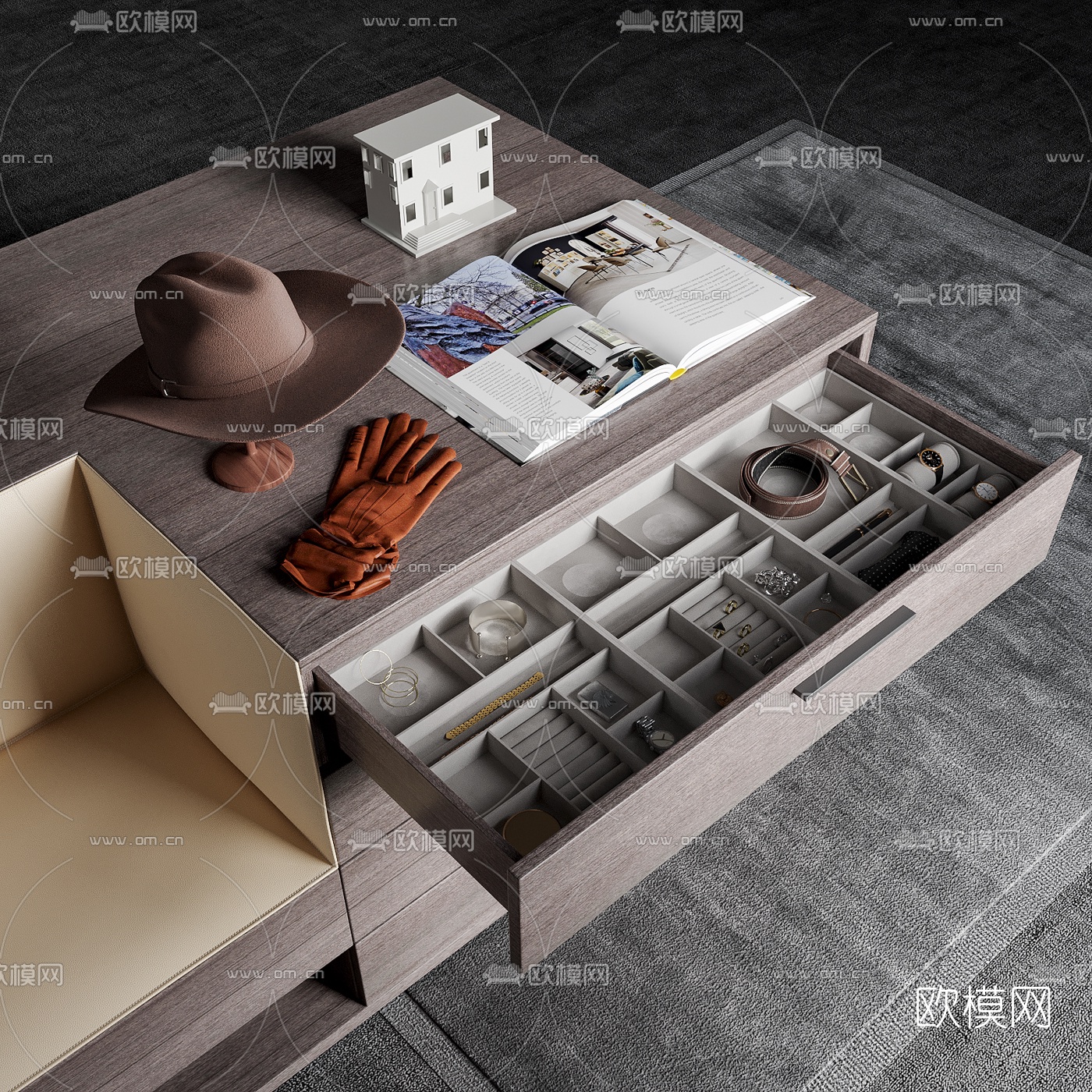 现代储物柜首饰柜su模型下载（渲染图1）