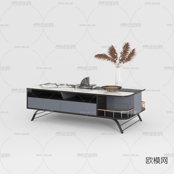 北欧休闲轻奢茶几组合免费3d模型下载(渲染图2)