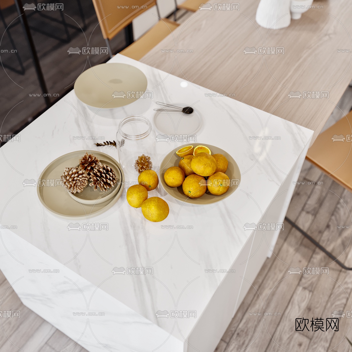 现代客厅餐厅3d模型