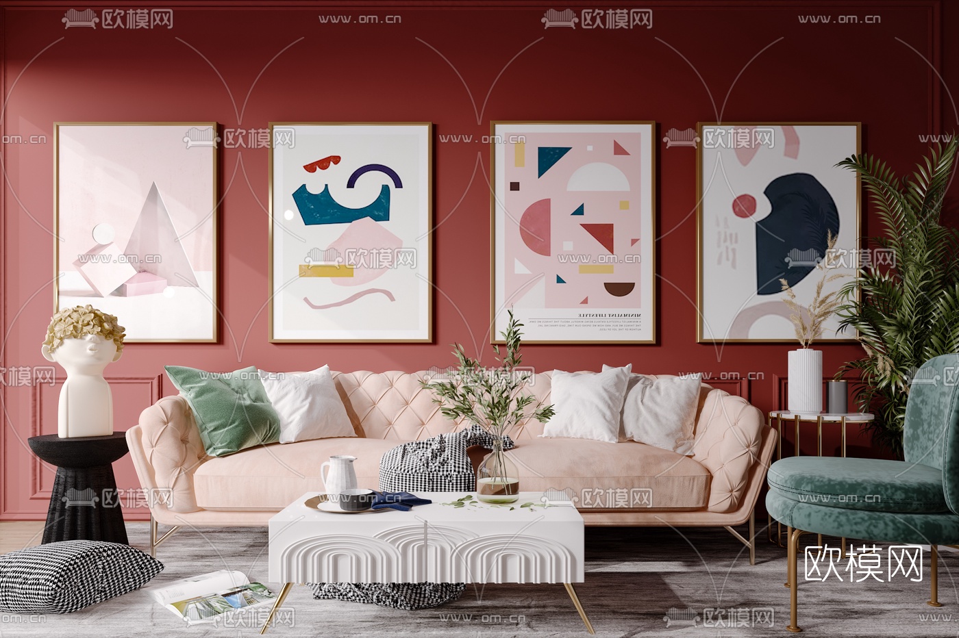 北欧布艺沙发组合3d模型