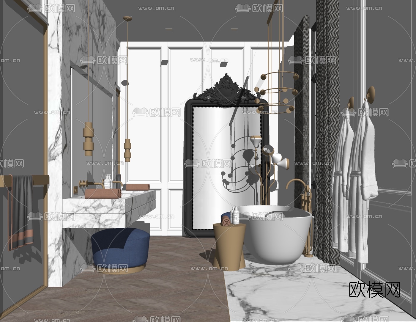 现代轻奢洗手间浴室su模型下载