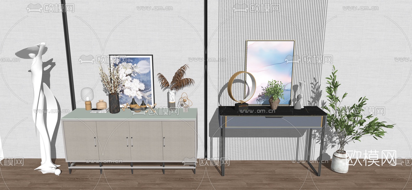 现代轻奢玄关边柜su模型