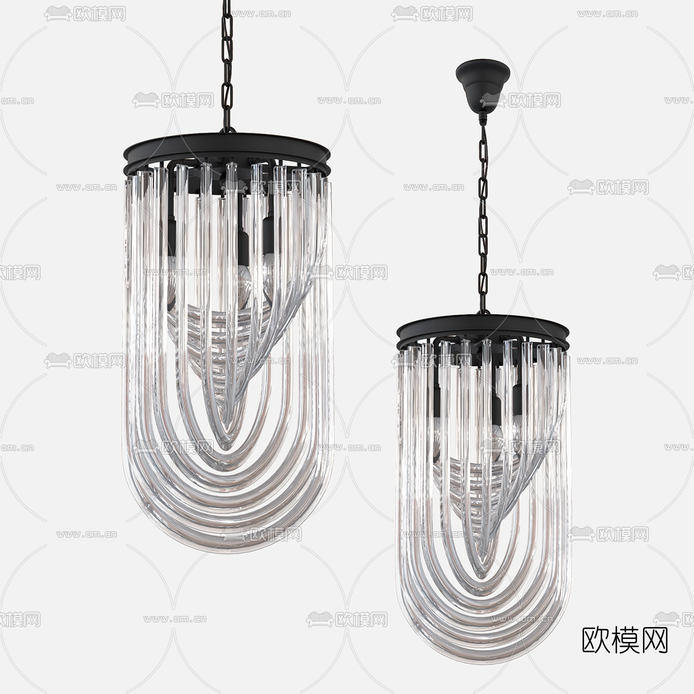 现代金属水晶曲线吊灯3d模型下载