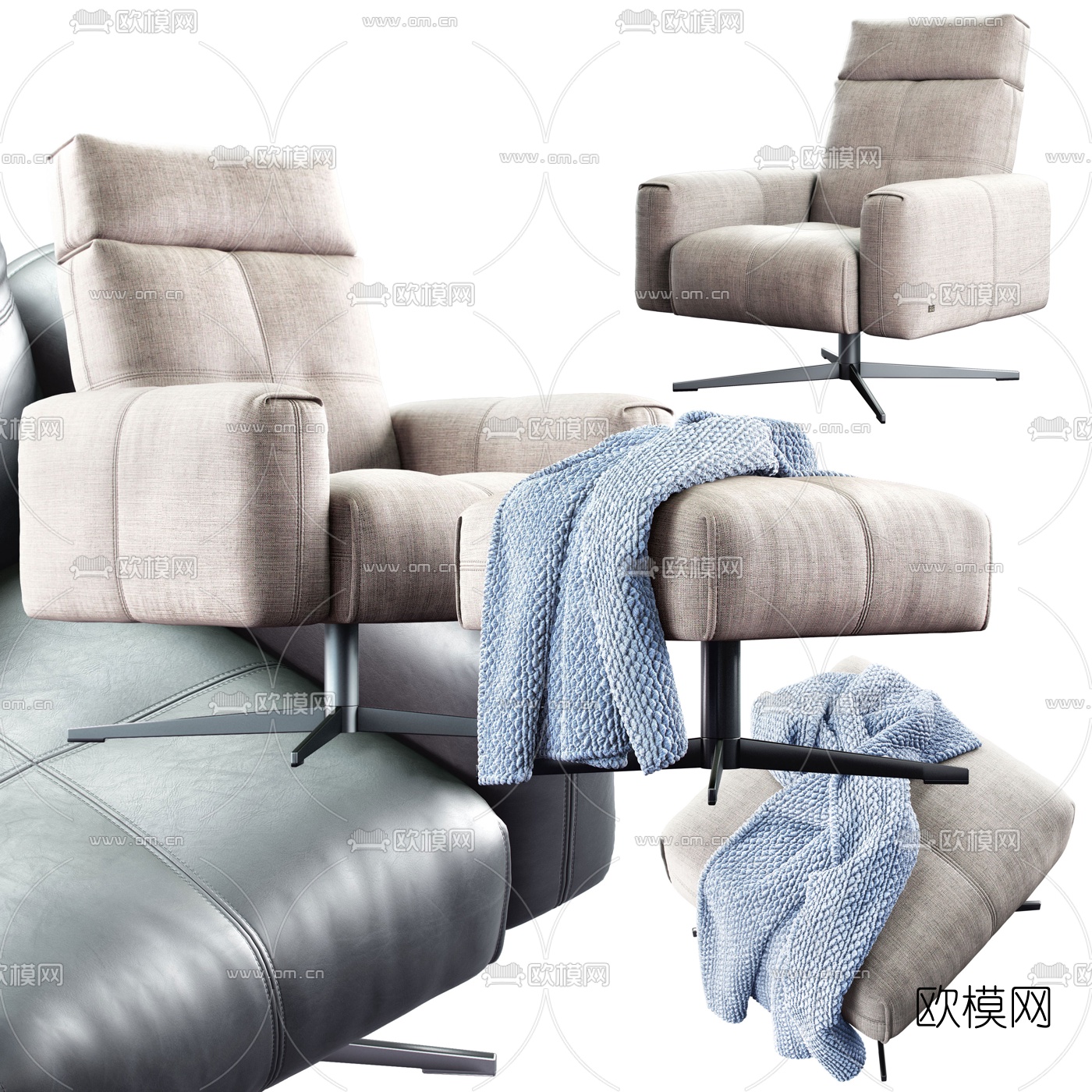 Rolf Benz 靠背办公休闲沙发3d模型下载（渲染图1）