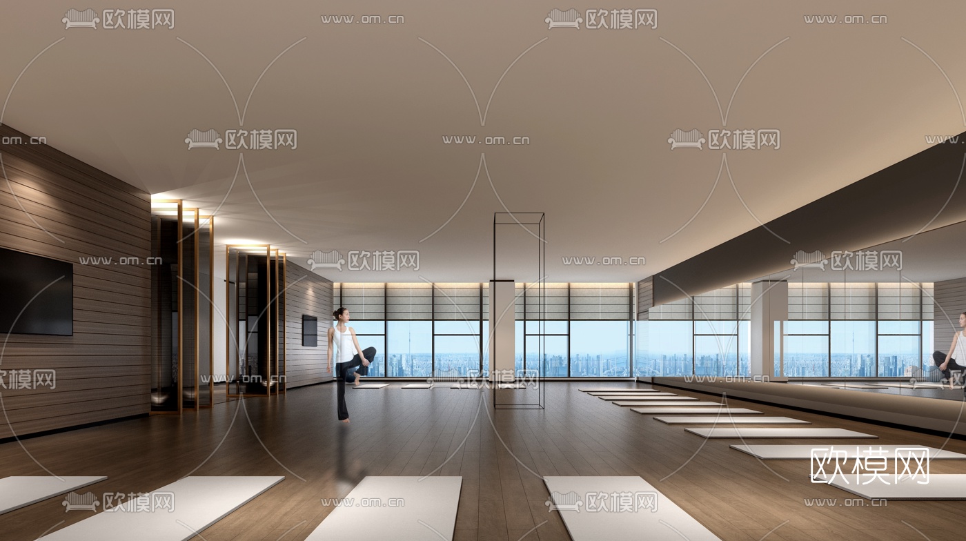现代轻奢健身房瑜伽室3d模型下载（渲染图2）