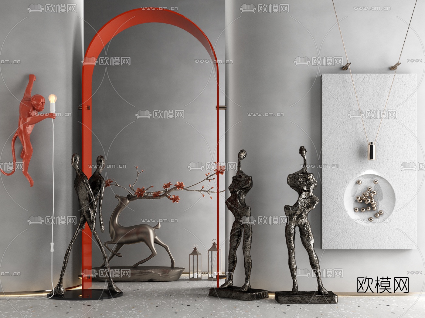 现代艺术人物梅花鹿雕塑3d模型下载