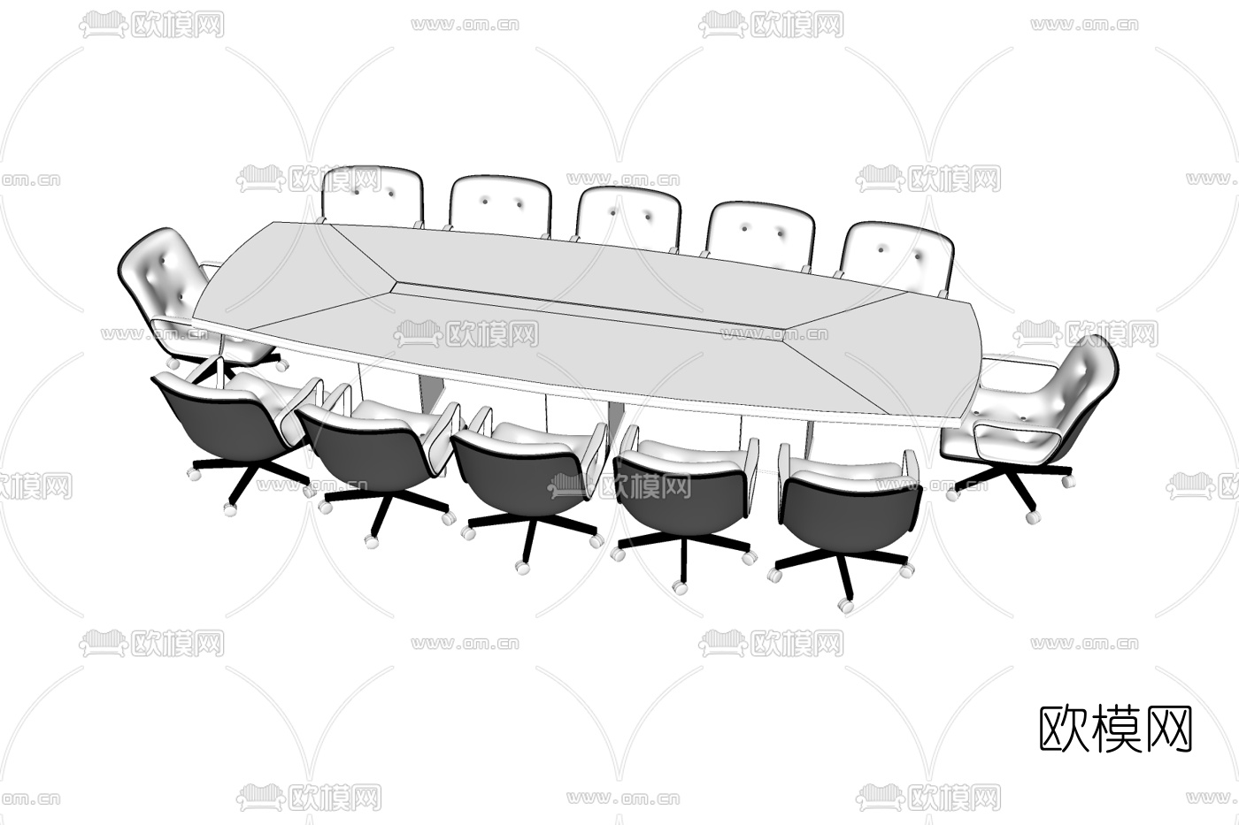 现代会议桌椅免费su模型下载