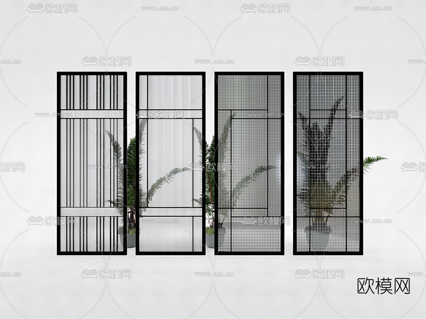 现代玻璃隔断su模型下载（渲染图1）