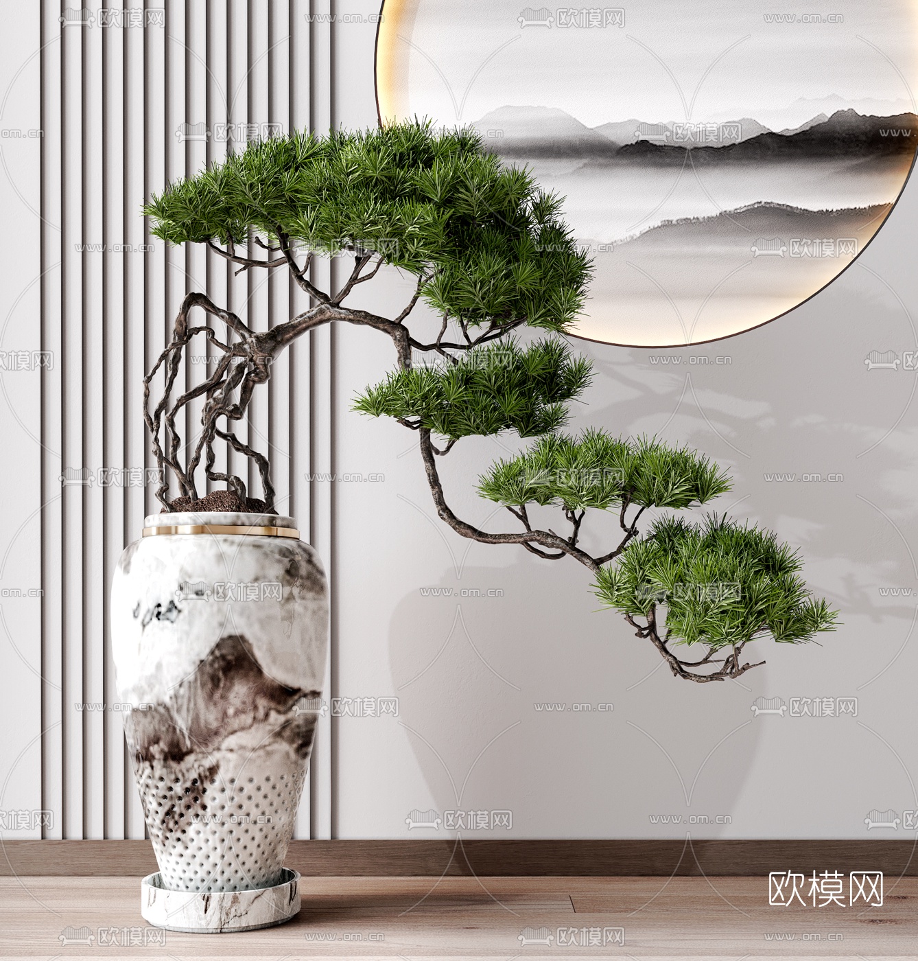 新中式松树盆栽盆景3d模型下载