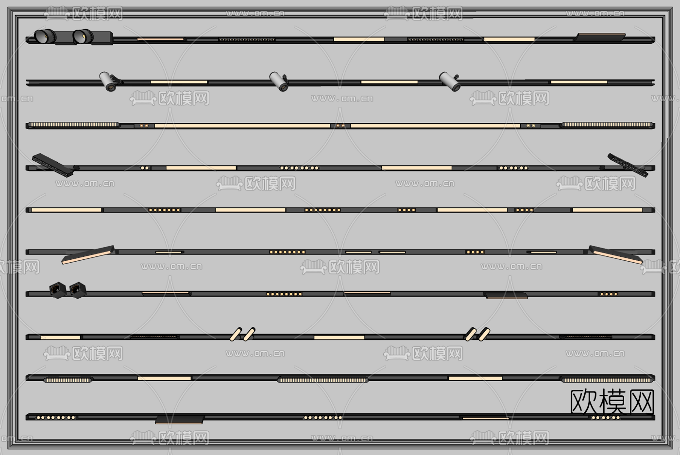现代磁吸灯轨道灯su模型下载（渲染图2）