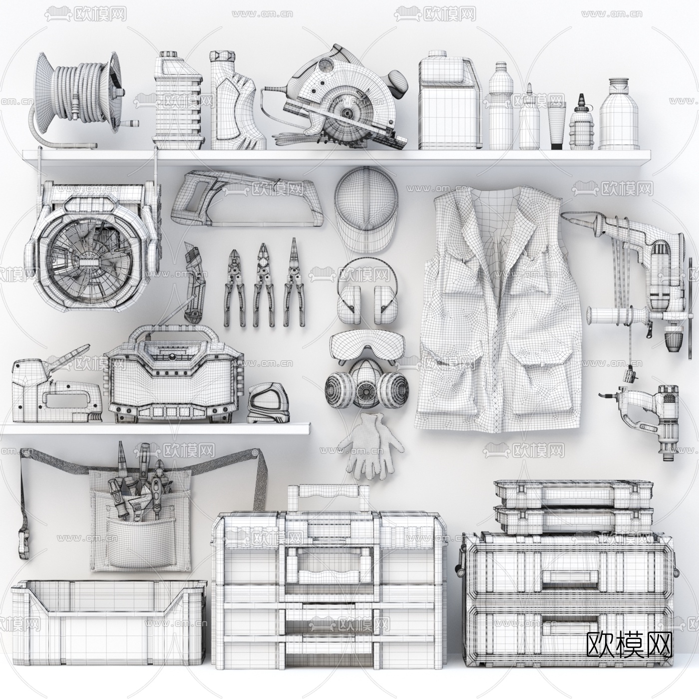 工业风抢修五金工具设备3d模型下载（渲染图2）