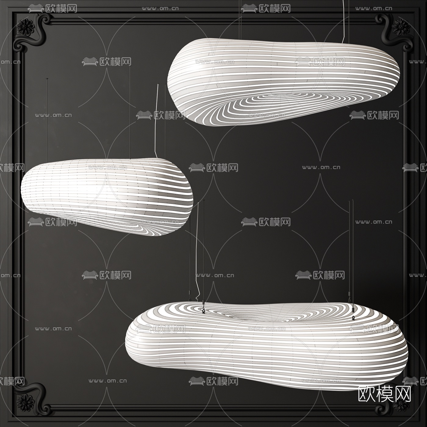 北欧白色螺纹装饰吊灯3d模型