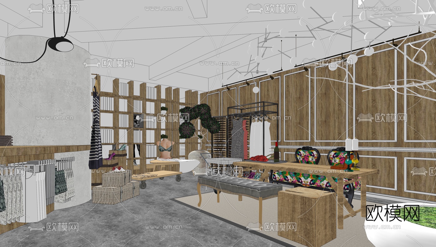 现代女装服装店su模型下载（渲染图6）