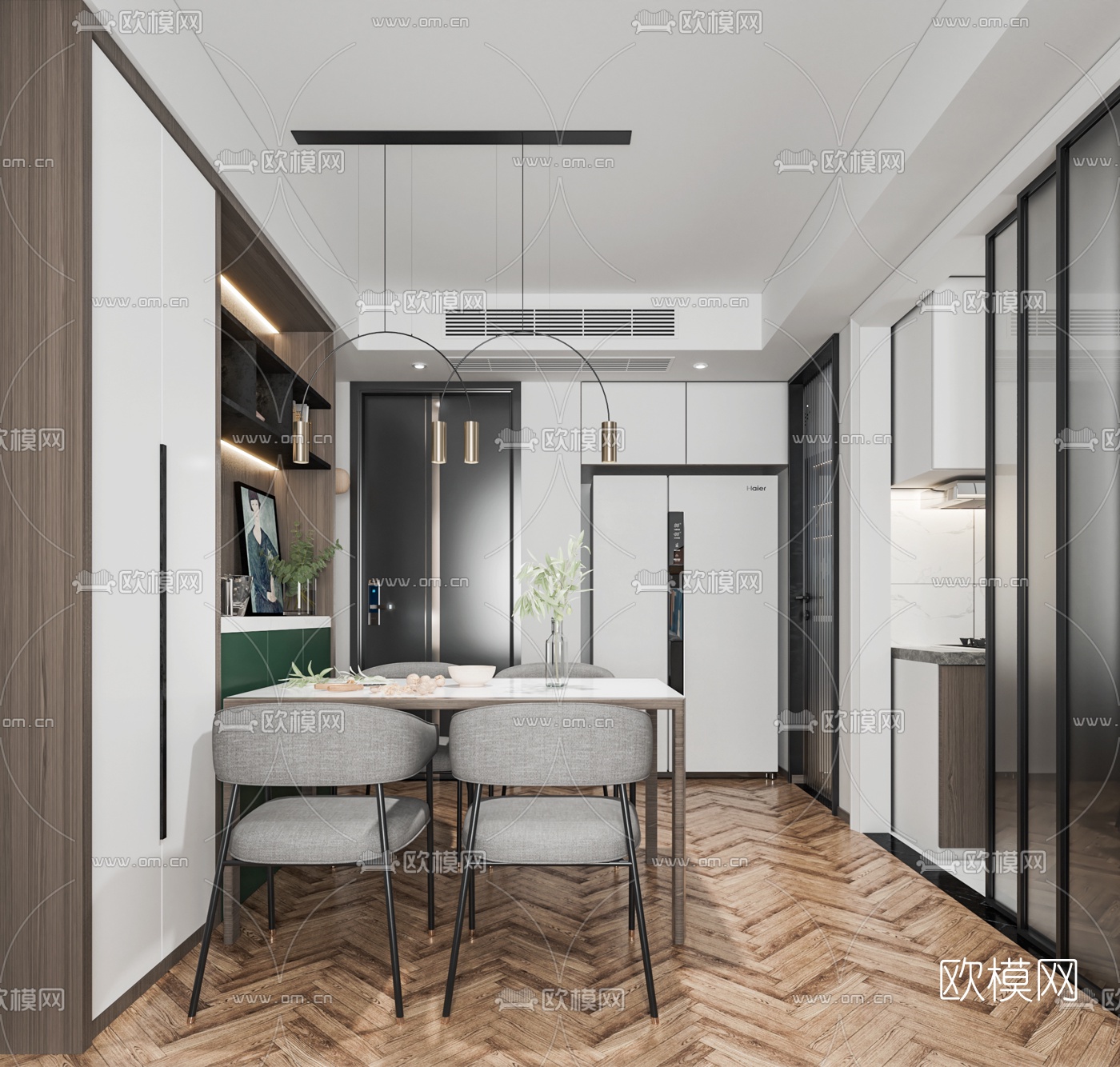 现代公寓客厅餐厅3d模型下载（渲染图3）