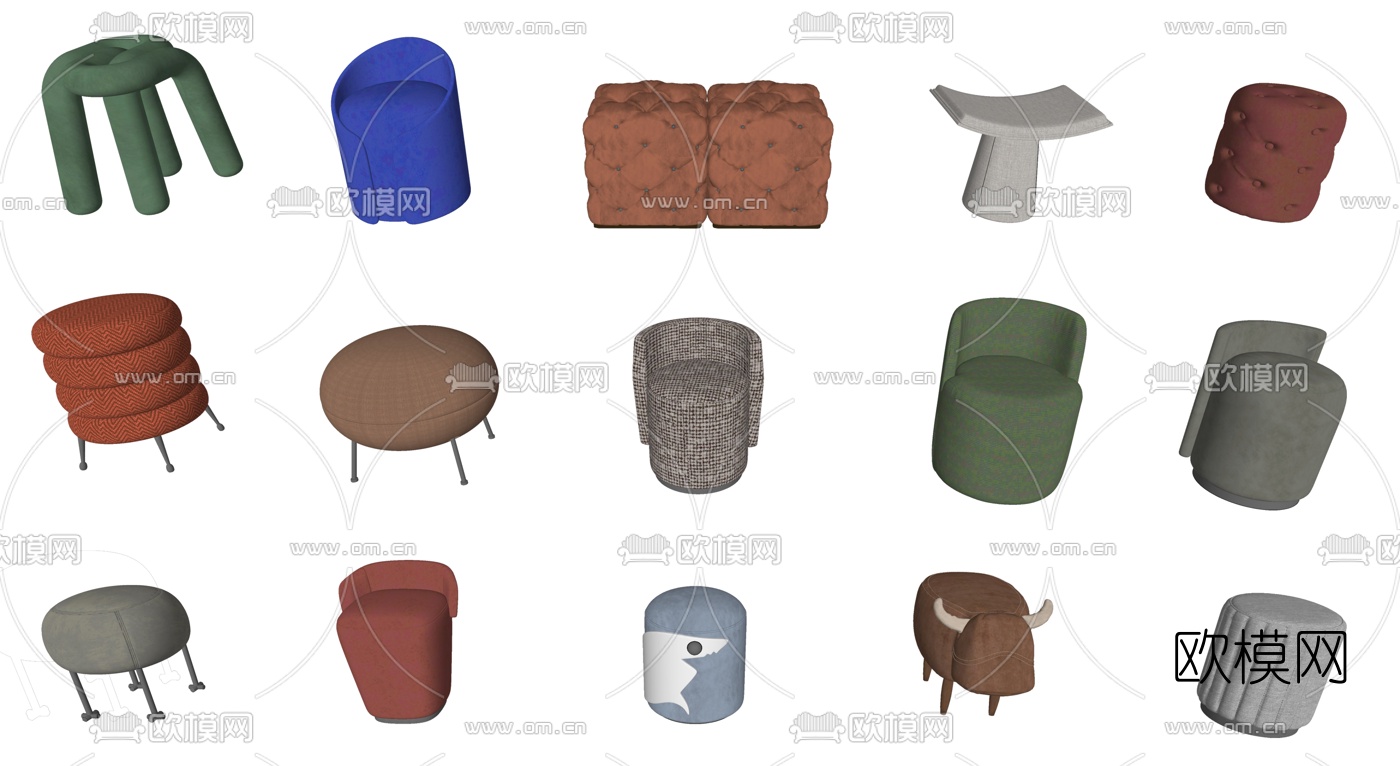 现代布艺凳子su模型下载（渲染图2）