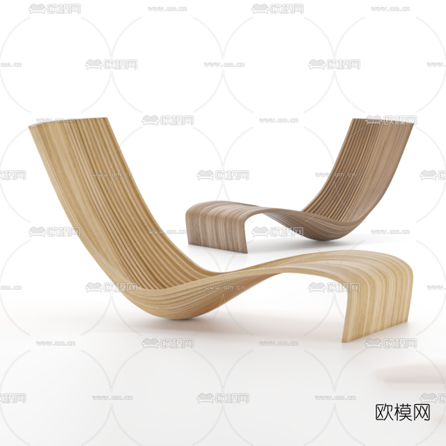 现代实木躺椅免费3d模型下载