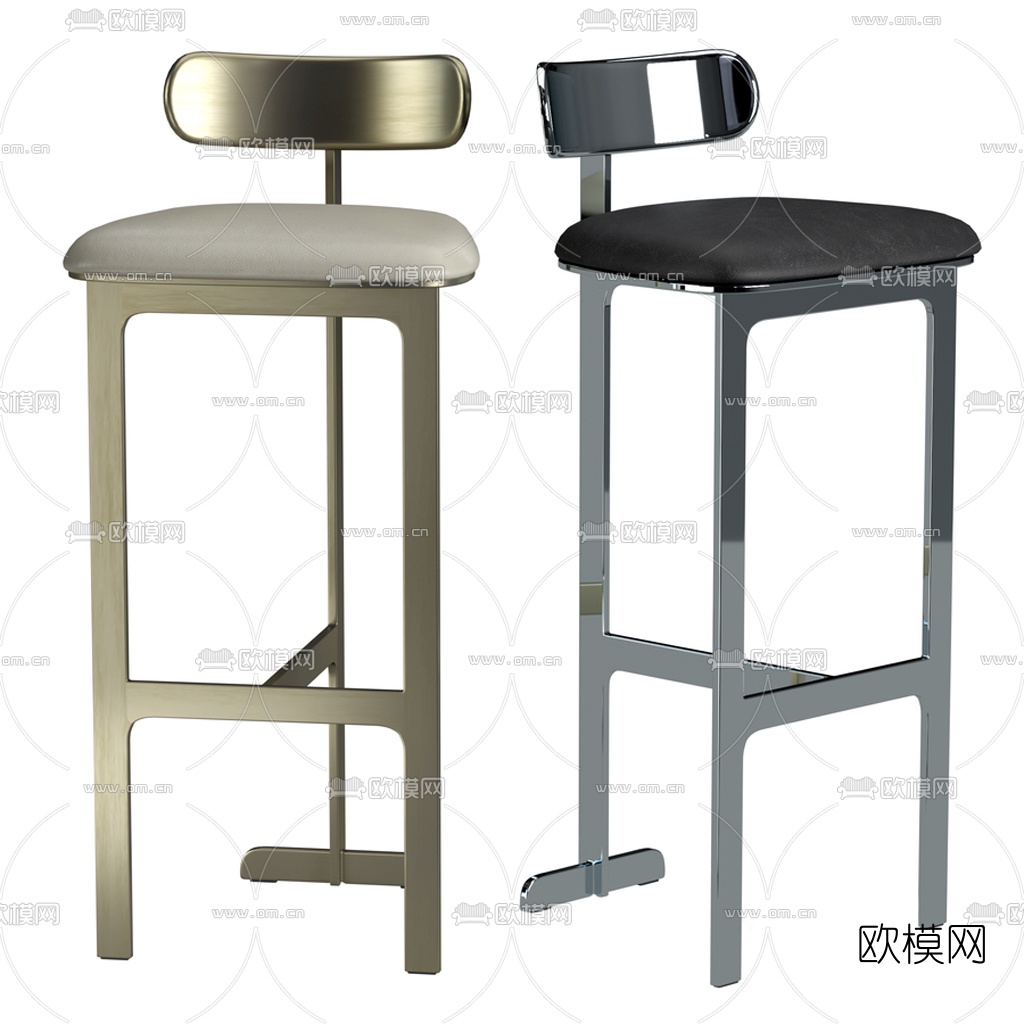 工业风烤漆皮革吧椅3d模型下载（渲染图1）
