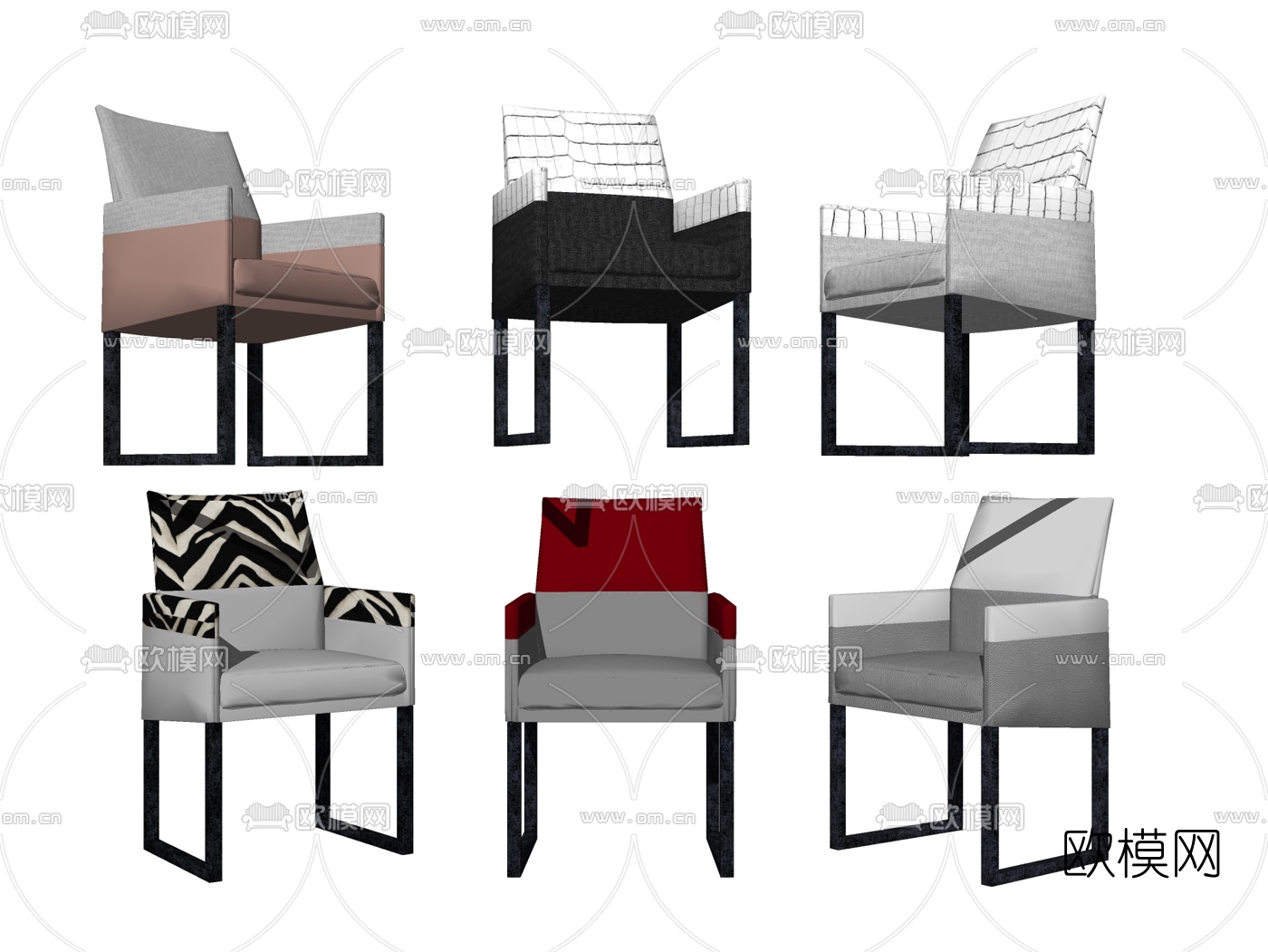 现代布艺单椅组合su模型下载