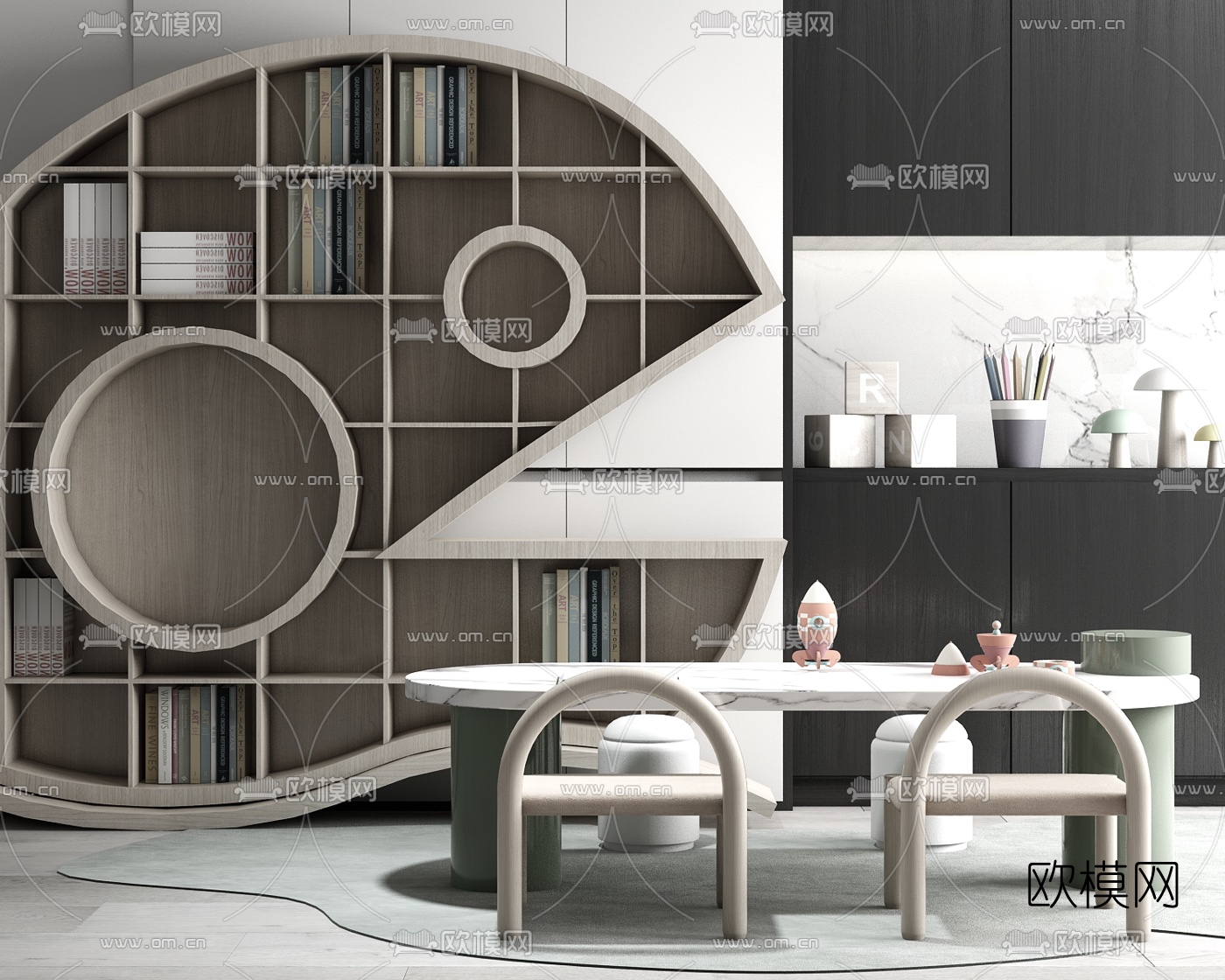 现代儿童柜儿童桌椅3d模型下载