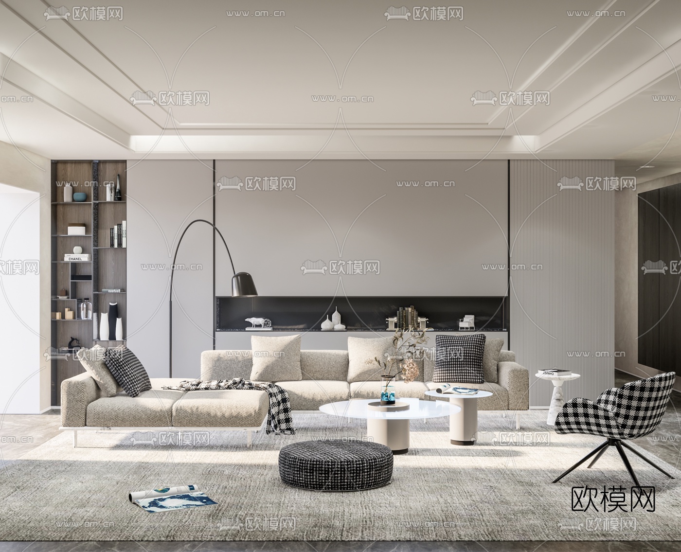 现代客厅su模型下载（渲染图1）