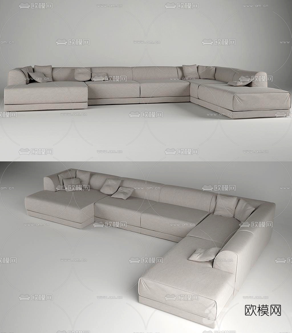 现代布艺转角沙发免费3d模型下载