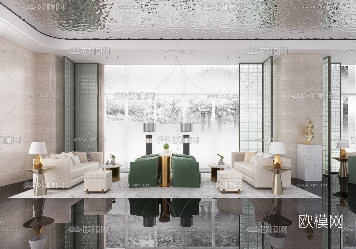 如墨设计 现代售楼处洽谈区3d模型下载