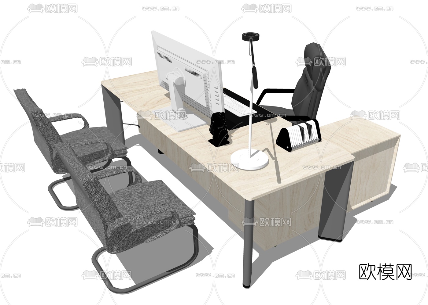 现代大班台办公桌su模型下载