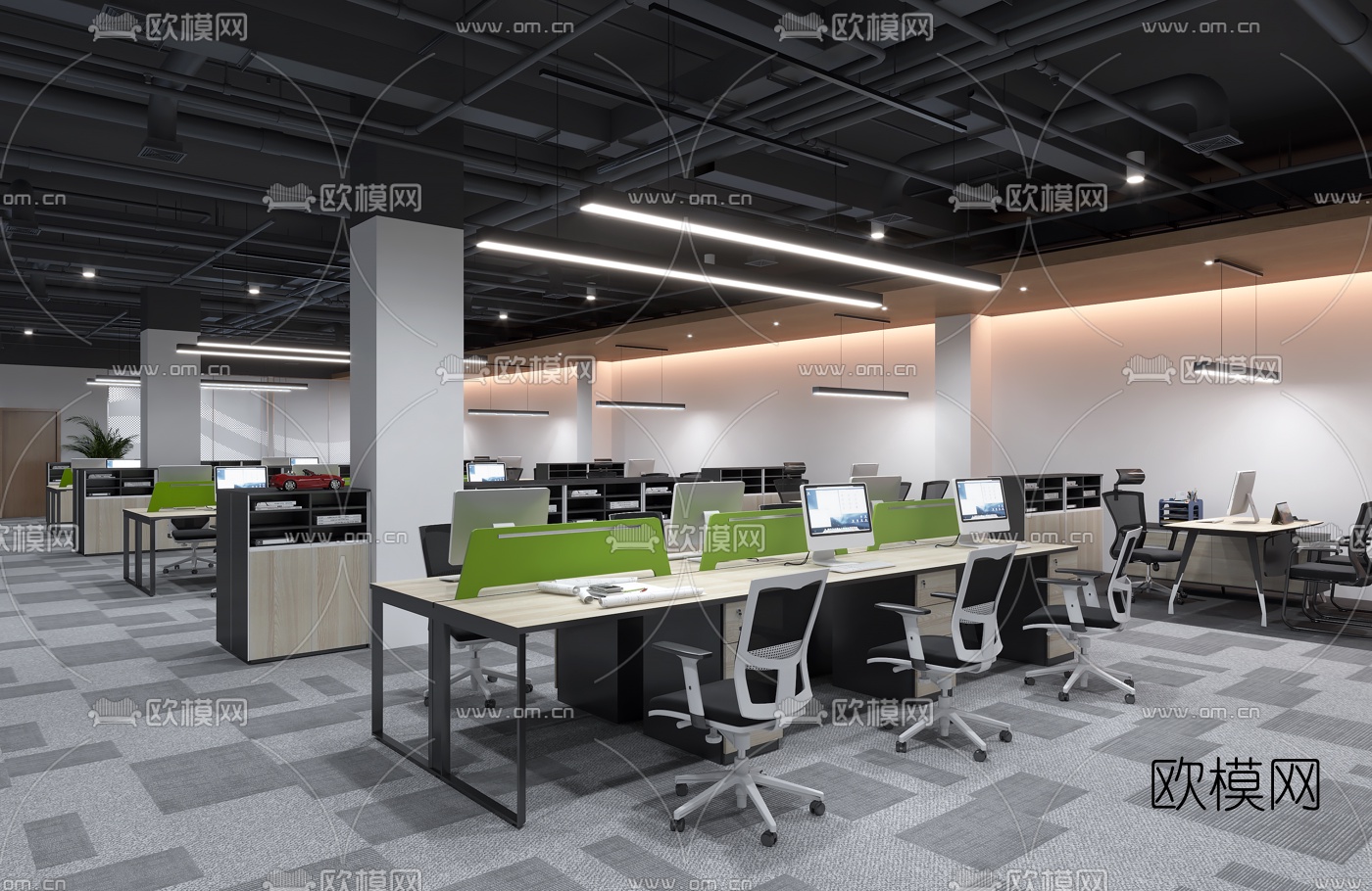 现代开放式办公室3d模型