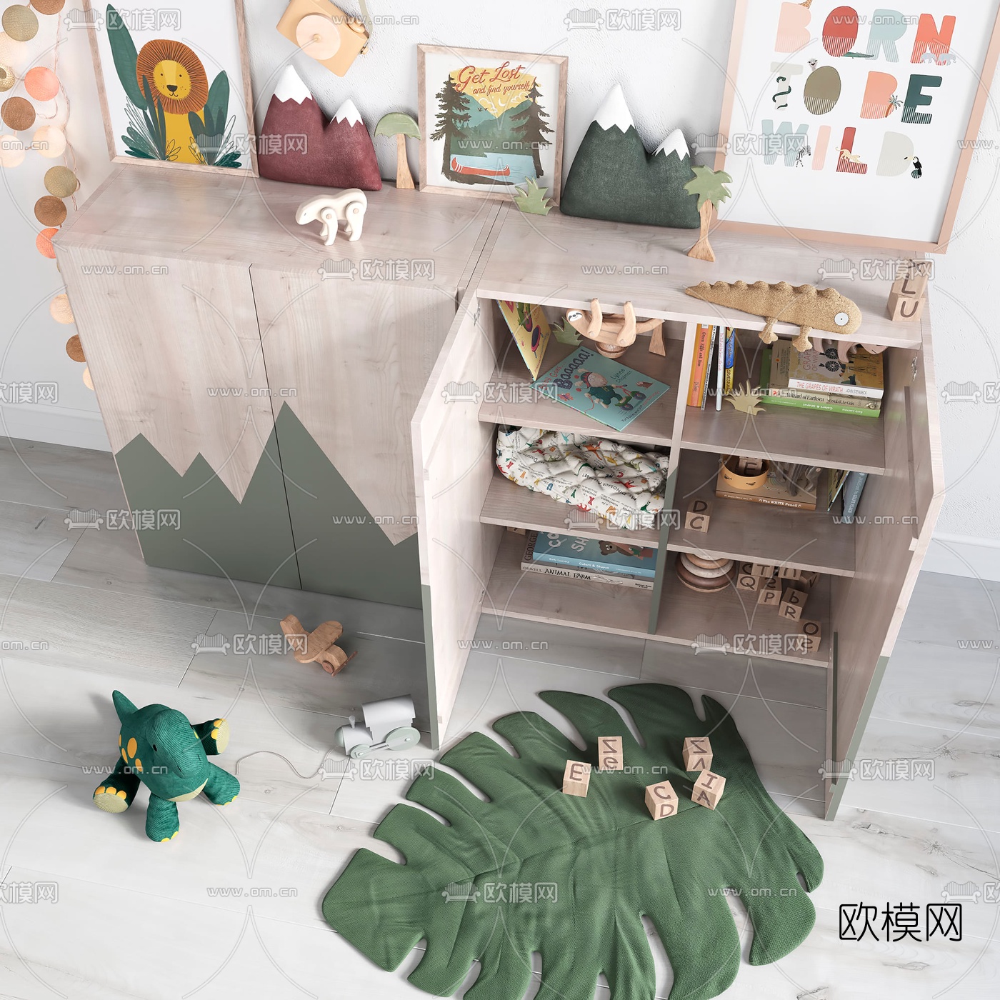 北欧儿童柜儿童玩具3d模型下载（渲染图4）