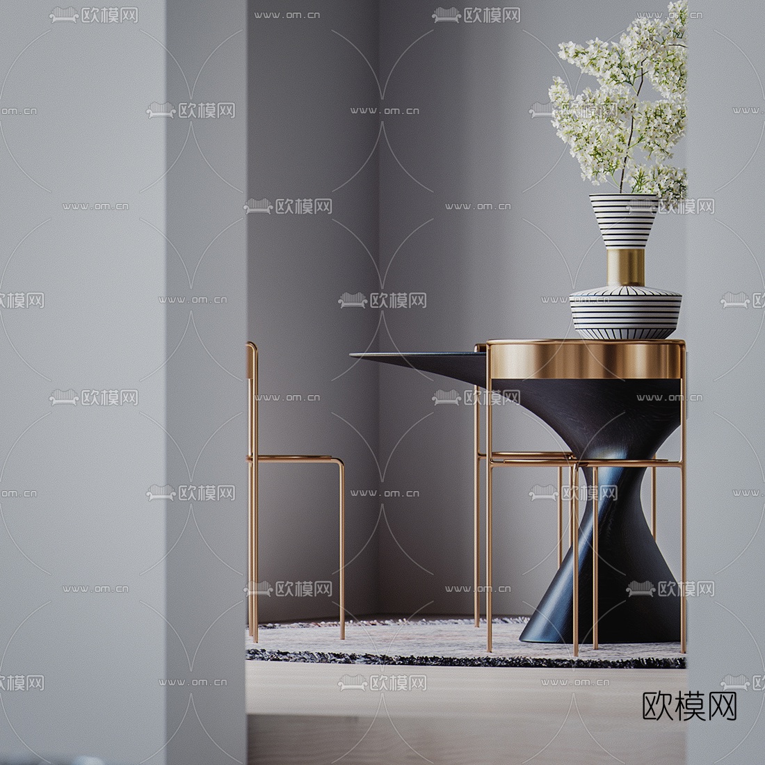 后现代别墅客厅餐厅厨房3d模型