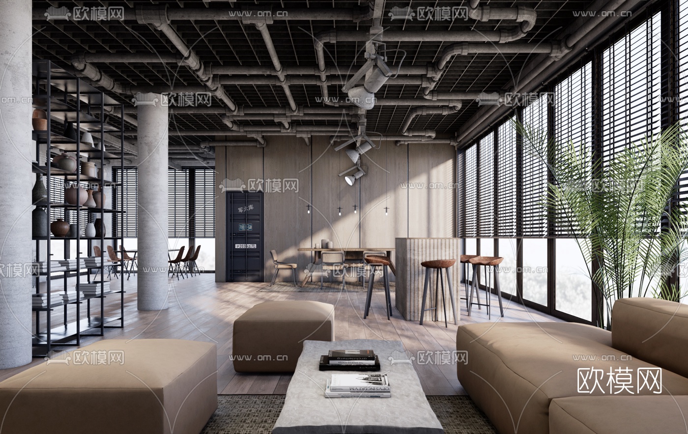 工业风办公室休闲区ssu模型下载（渲染图1）